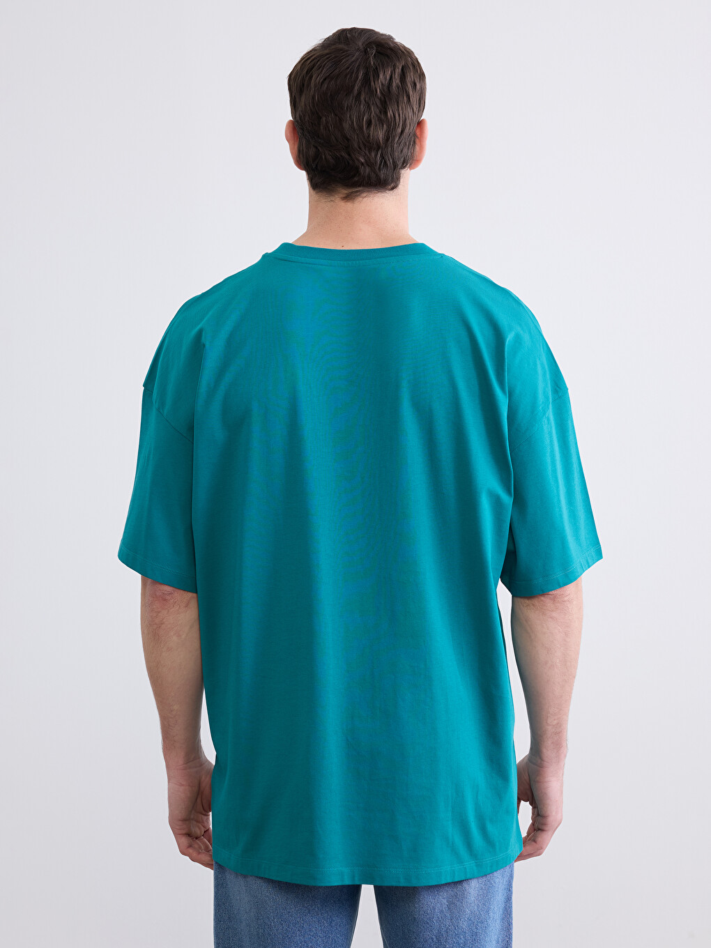 Turkuaz Loose Fit Baskılı Erkek Tişört-3