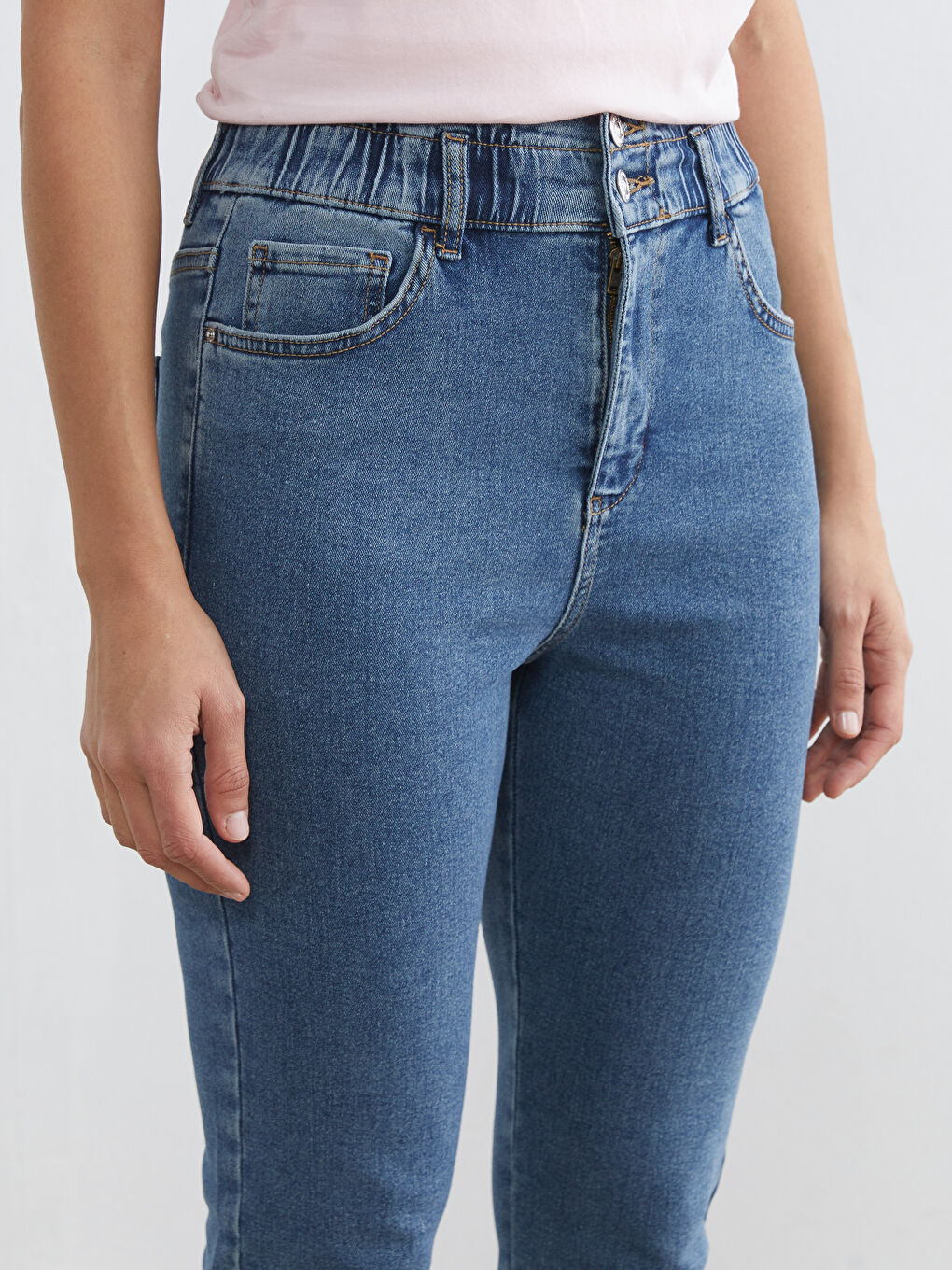 İndigo Yüksek Bel Slim Mom Kadın Jean Pantolon-2