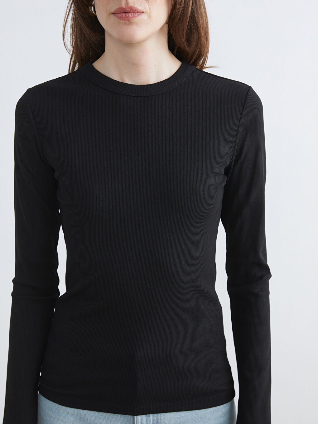 Siyah Dik Yaka Dokulu Kadın Body-2