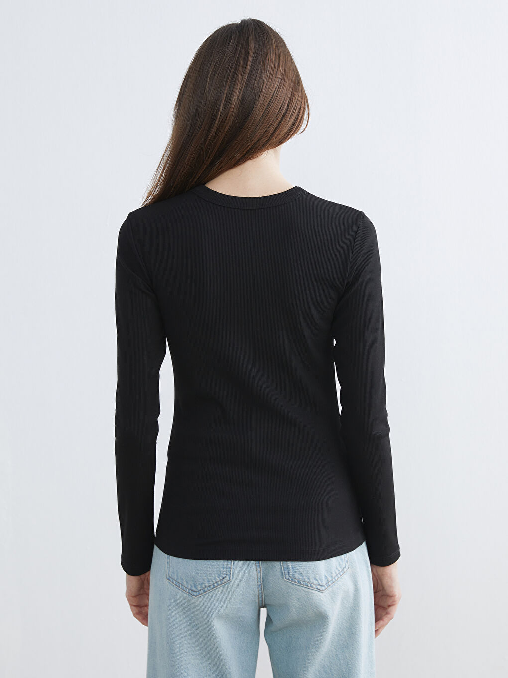 Siyah Dik Yaka Dokulu Kadın Body-3