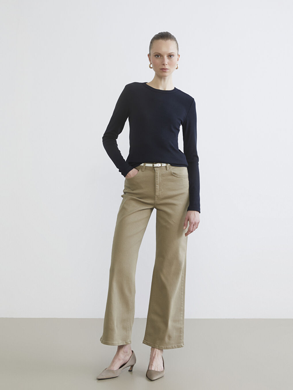 Lacivert Dik Yaka Dokulu Kadın Body-1