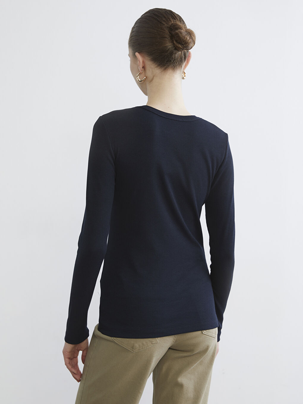 Lacivert Dik Yaka Dokulu Kadın Body-3