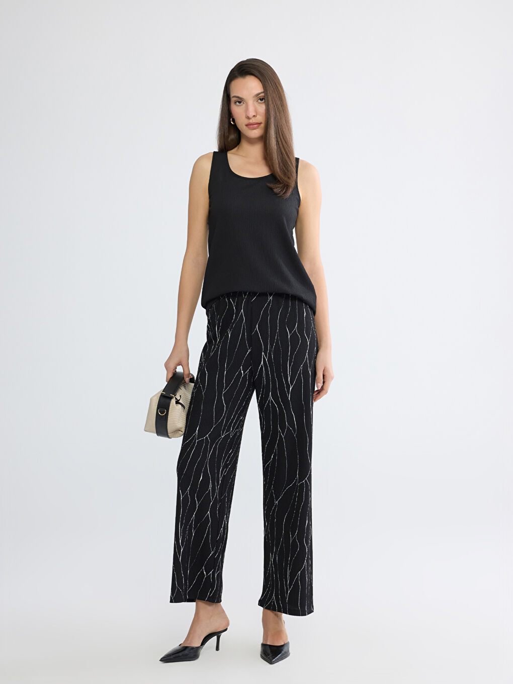 Elastic Waist Wide Leg Women's Trousers