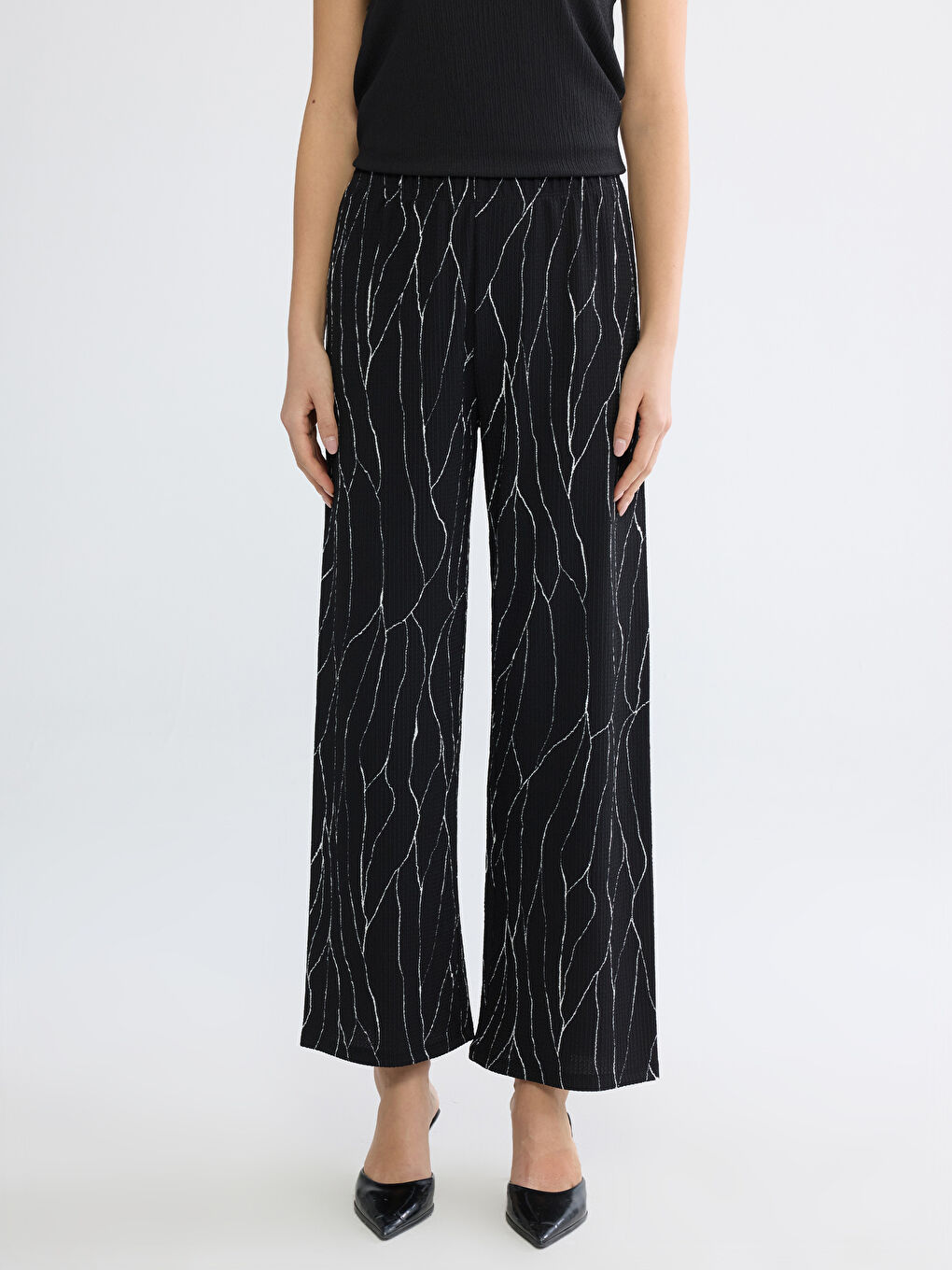 Elastic Waist Wide Leg Women's Trousers-1