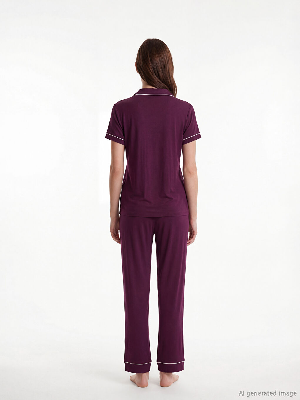 Mor Gömlek Yaka Kadın Pijama Takım-3