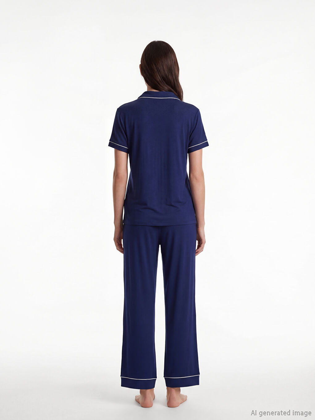 Lacivert Gömlek Yaka Kadın Pijama Takım-3
