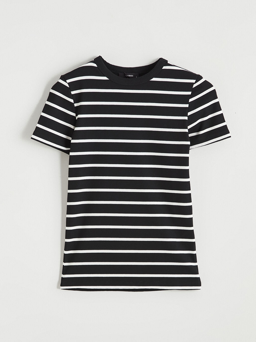 Siyah Bisiklet Yaka Çizgili Kadın Body-4