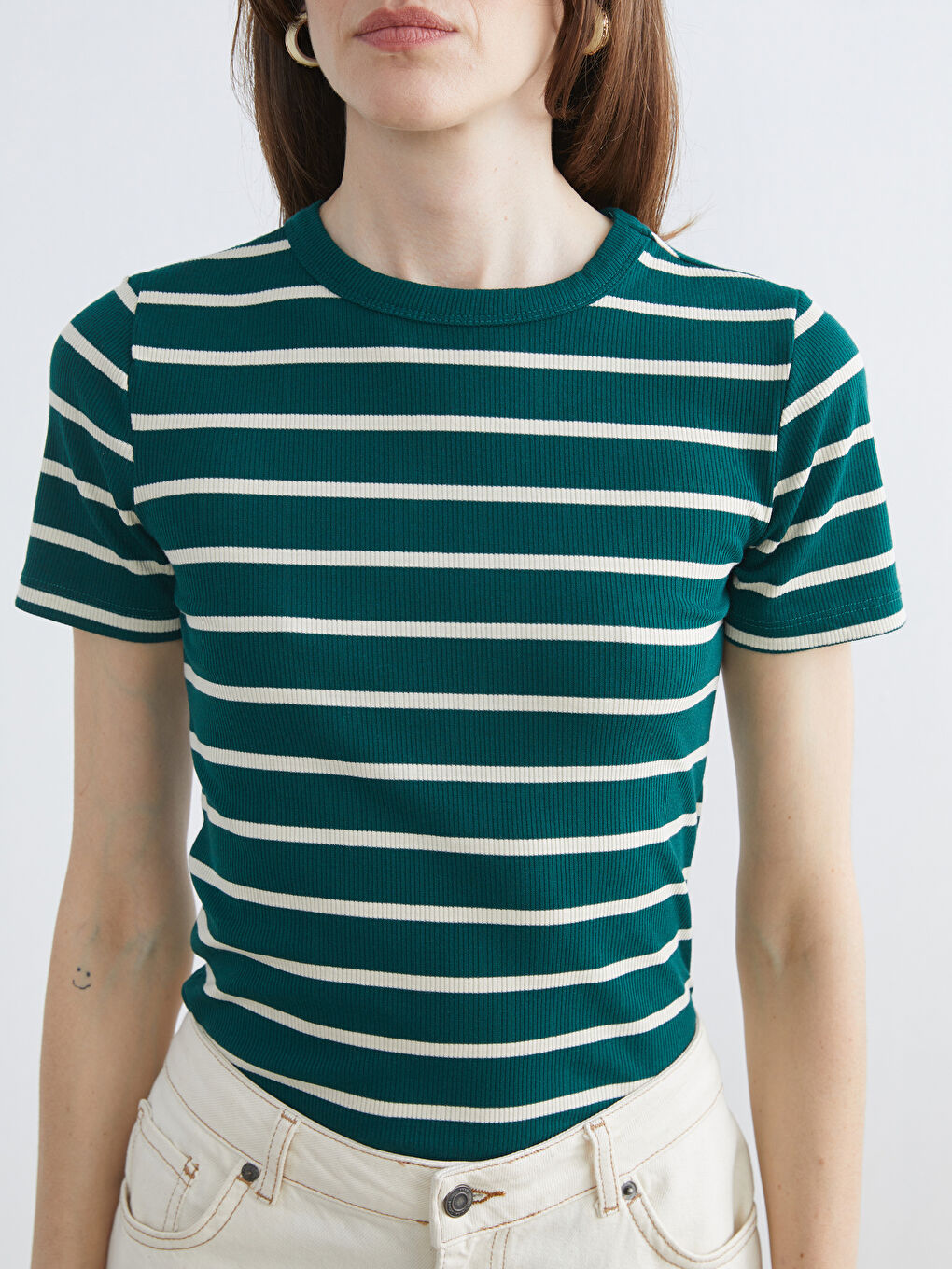 Yeşil Bisiklet Yaka Çizgili Kadın Body-2