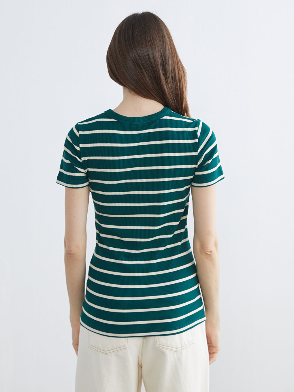 Yeşil Bisiklet Yaka Çizgili Kadın Body-3