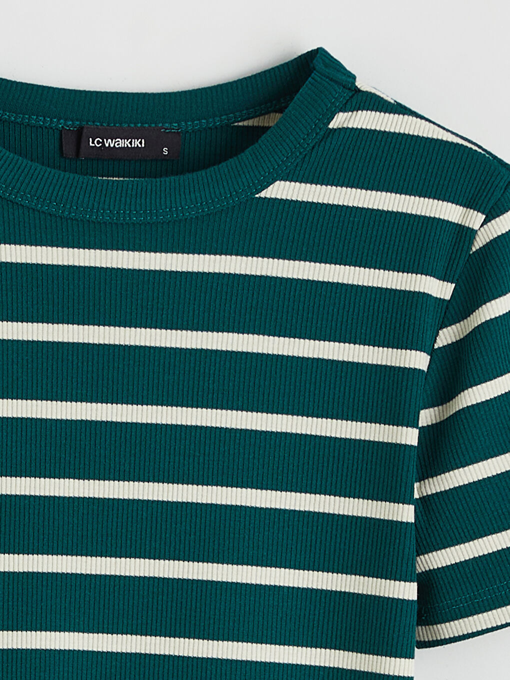 Yeşil Bisiklet Yaka Çizgili Kadın Body-5