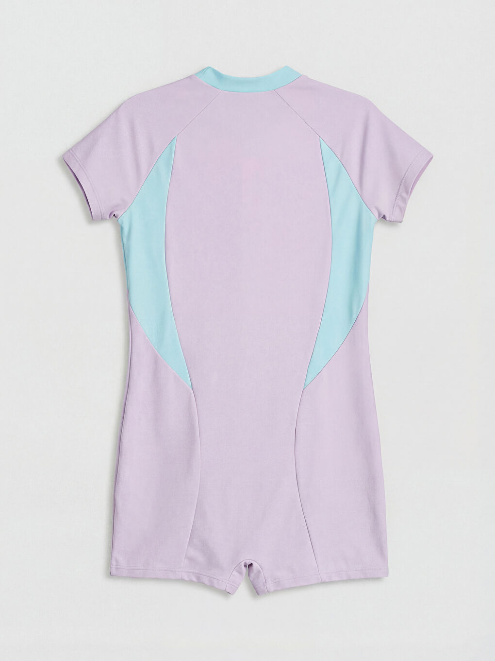 Lila Renk Bloklu Dik Yaka Kız Çocuk Mayo-2