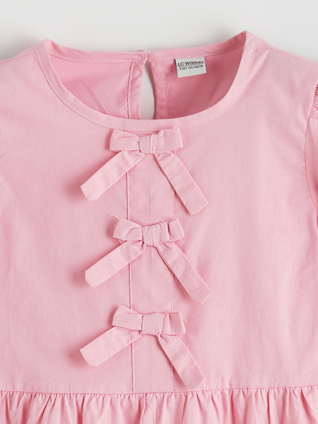 Crew Neck Bow Detailed Girls' Dress-1