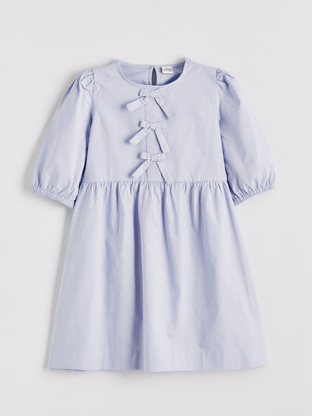 Crew Neck Bow Detailed Girls' Dress