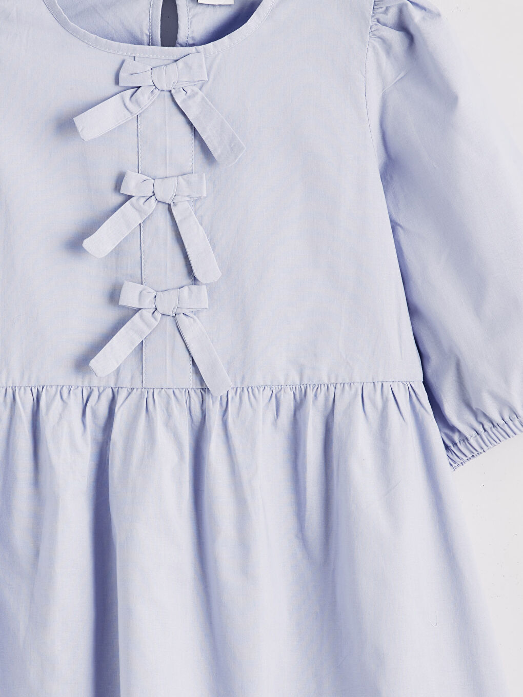 Crew Neck Bow Detailed Girls' Dress-2