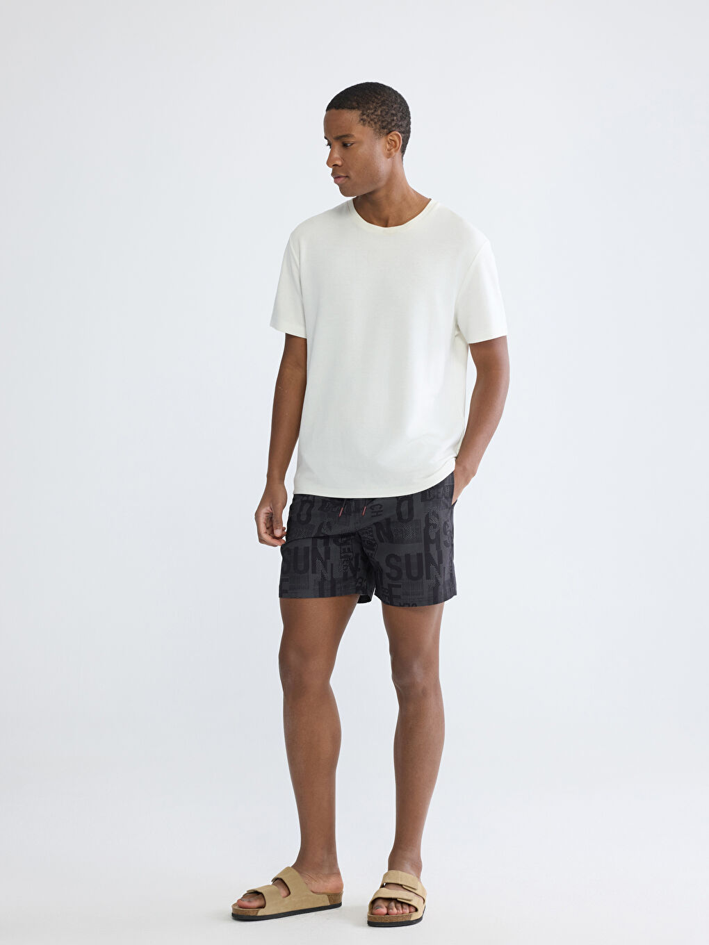 Short de bain pour homme à taille élastique imprimé de lettres
