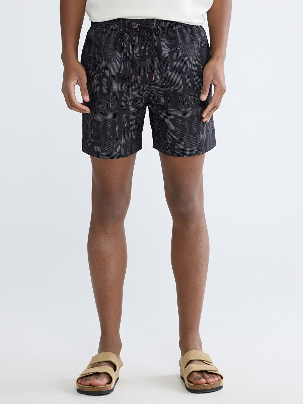 Short de bain pour homme à taille élastique imprimé de lettres-1