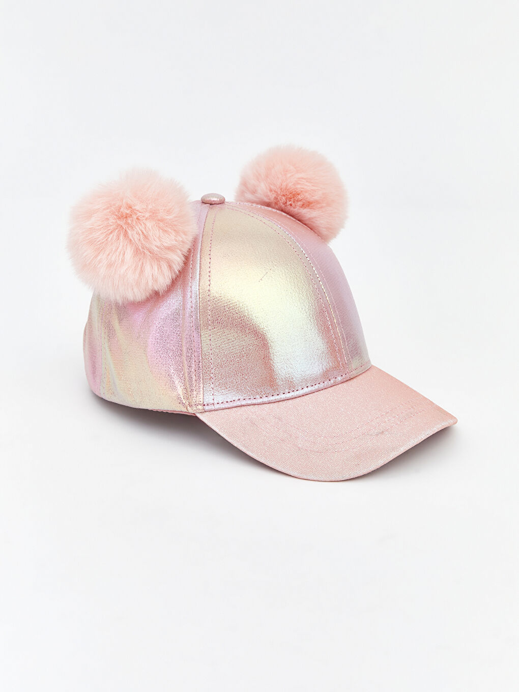 Pembe Ponponlu Kız Bebek Kep Şapka -1