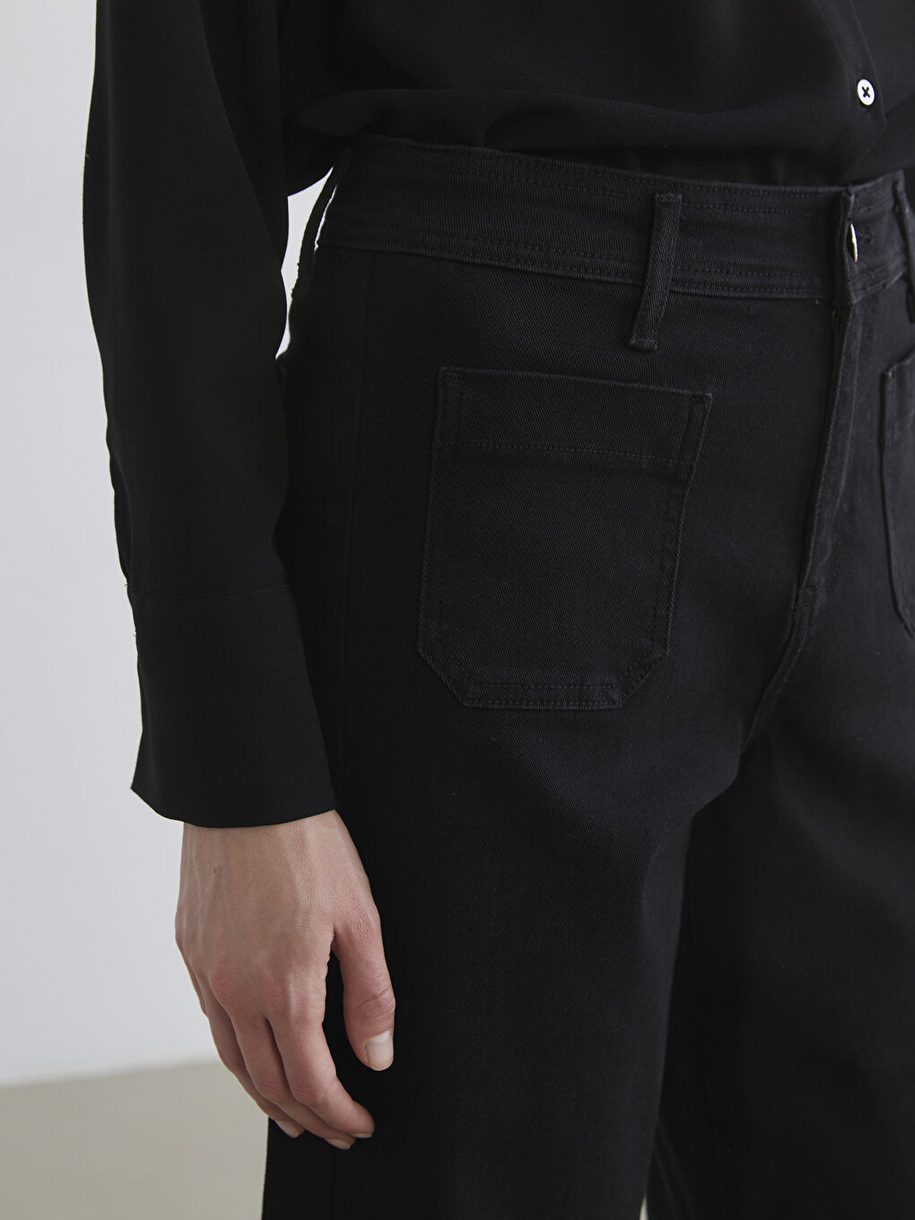 Siyah Wideleg Kadın Jean Pantolon-2