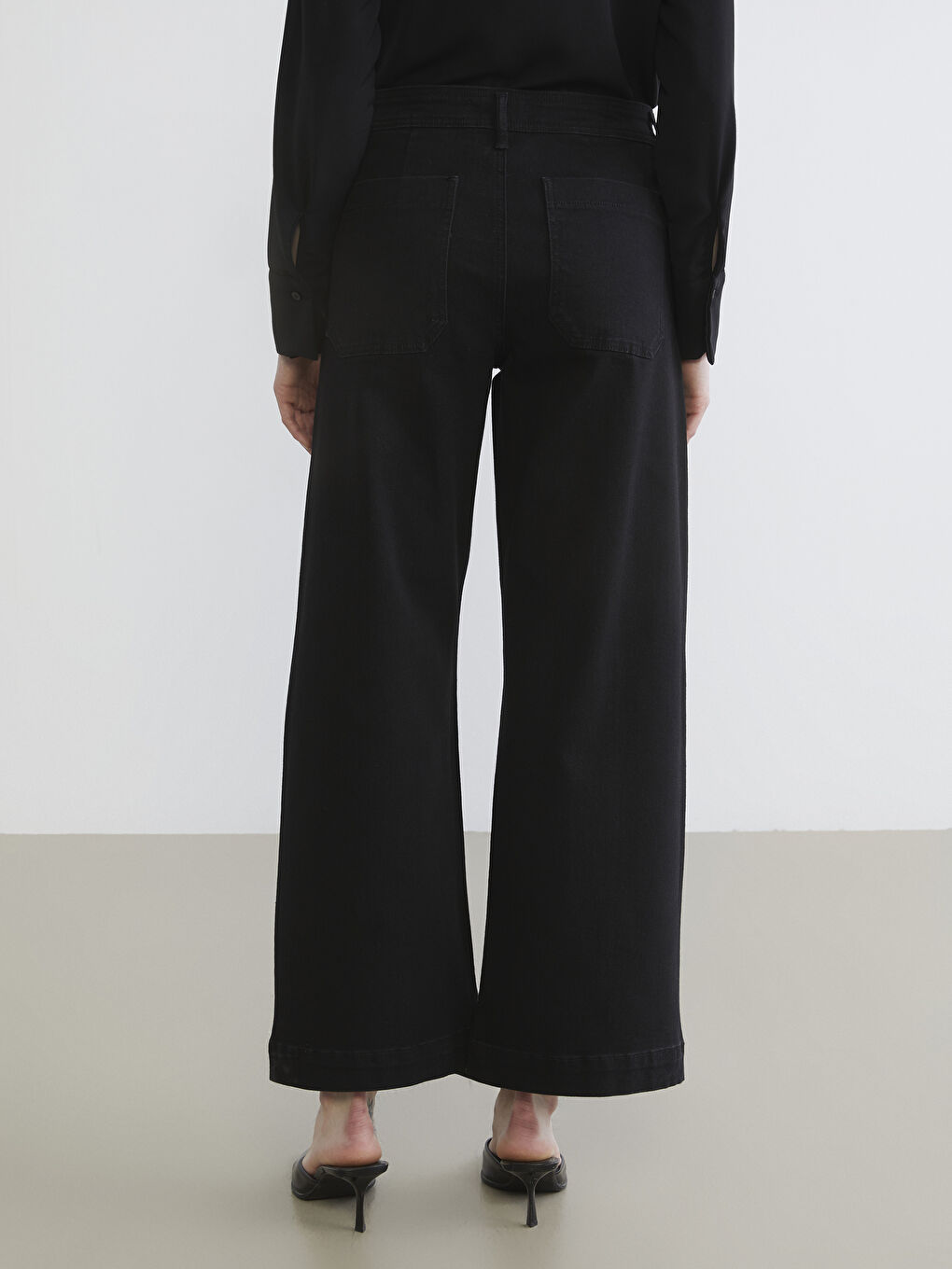 Siyah Wideleg Kadın Jean Pantolon-3