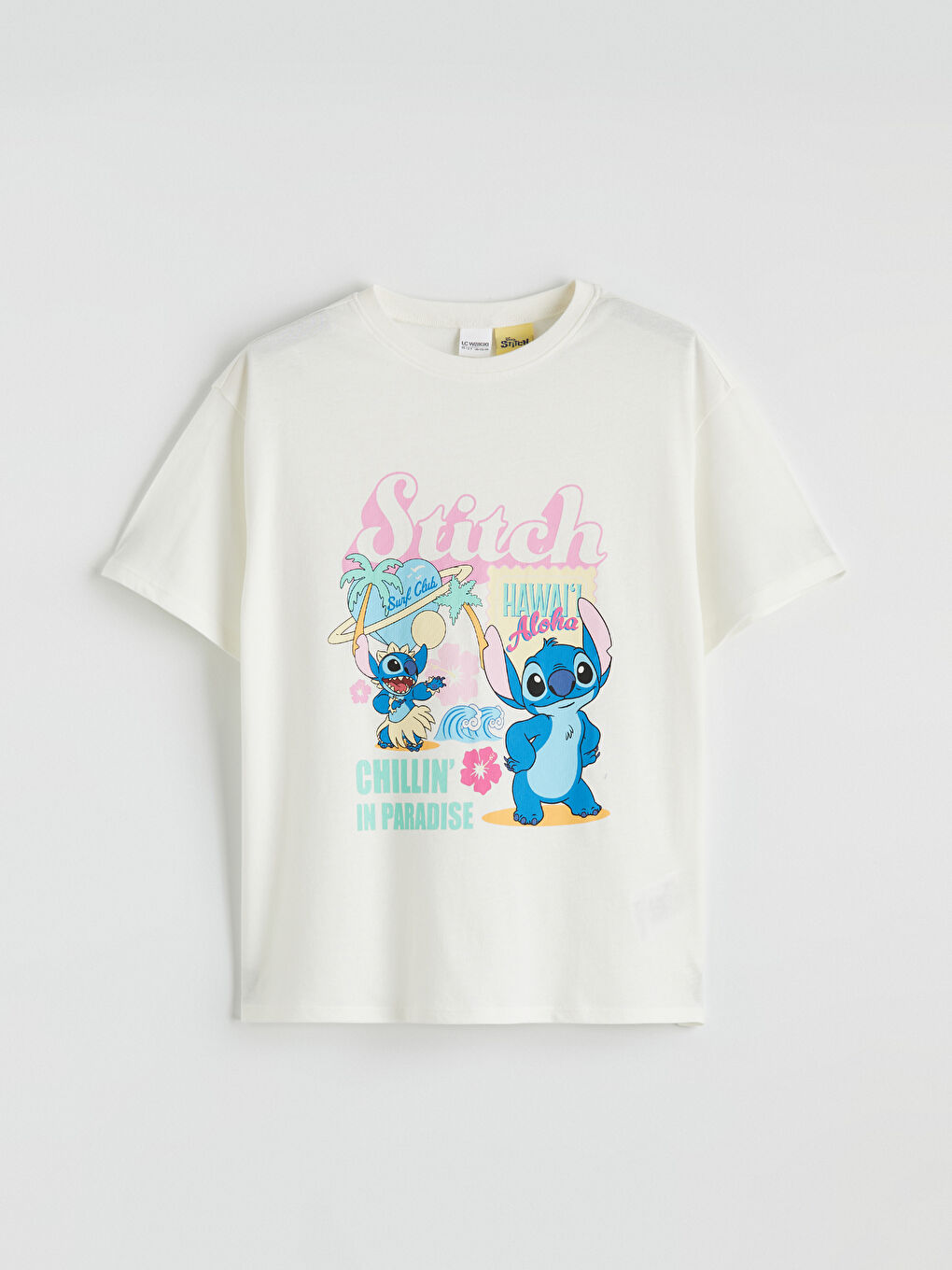 Ekru Stitch Baskılı Kız Çocuk Şortlu Pijama Takımı-1