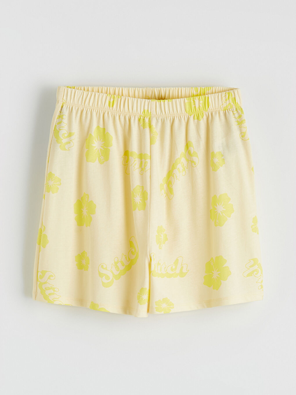 Ekru Stitch Baskılı Kız Çocuk Şortlu Pijama Takımı-4