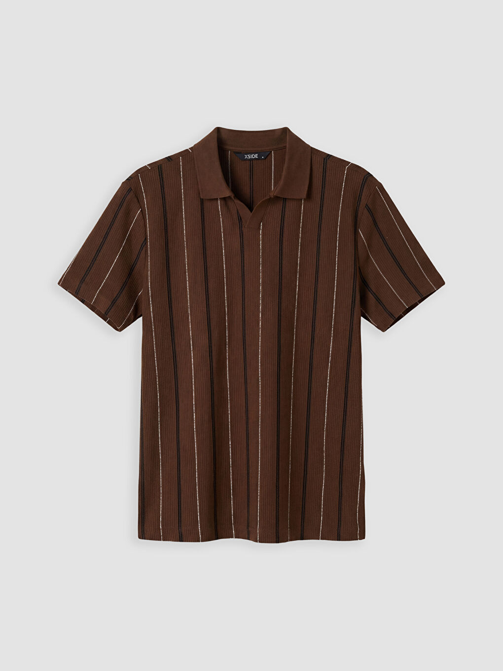 Kahverengi Polo Yaka Çizgili Erkek Tişört