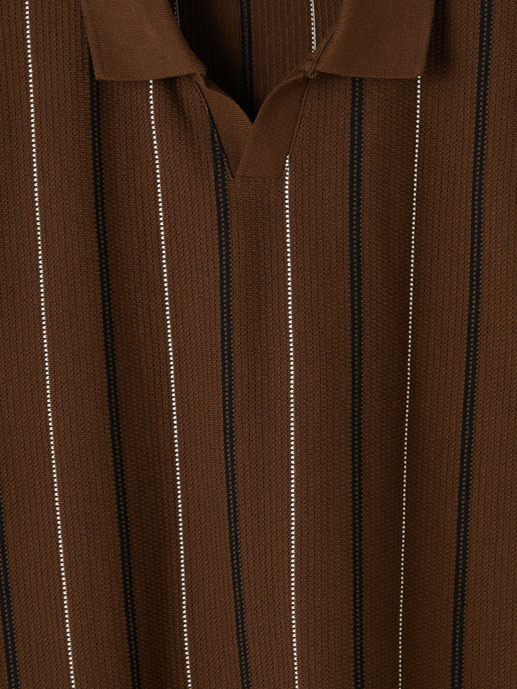 Kahverengi Polo Yaka Çizgili Erkek Tişört-1