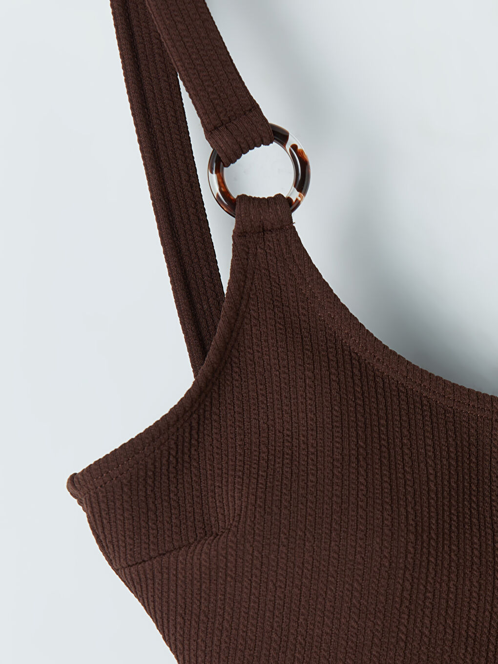 Kahverengi Çıkarılabilir Pedli Halka Detaylı Kadın Mayo-2