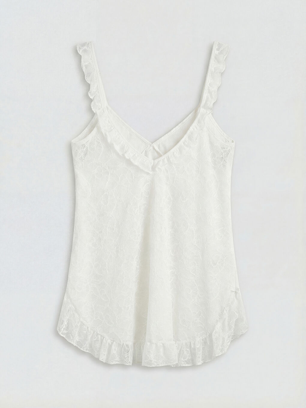 Beyaz V Yaka Dantelli Kadın Fantezi Gecelik-1