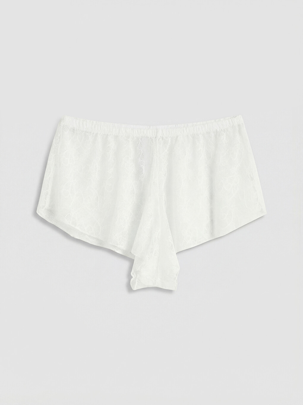 Beyaz Beli Lastikli Kadın Dantelli Şort Pijama Alt-1
