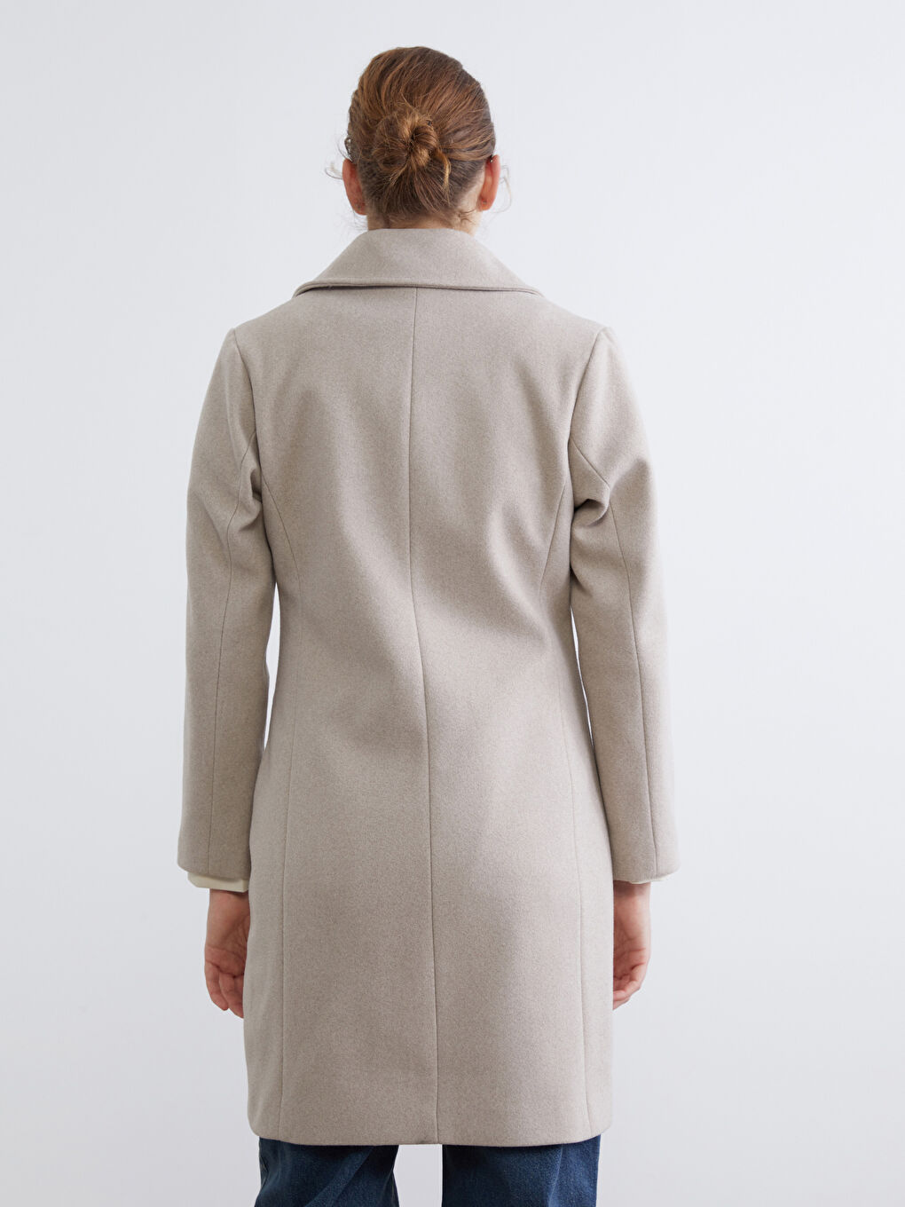 Bej Ceket Yaka Kadın Kaşe Kaban	-3