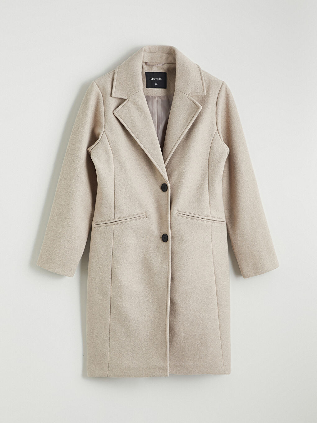 Bej Ceket Yaka Kadın Kaşe Kaban	-4