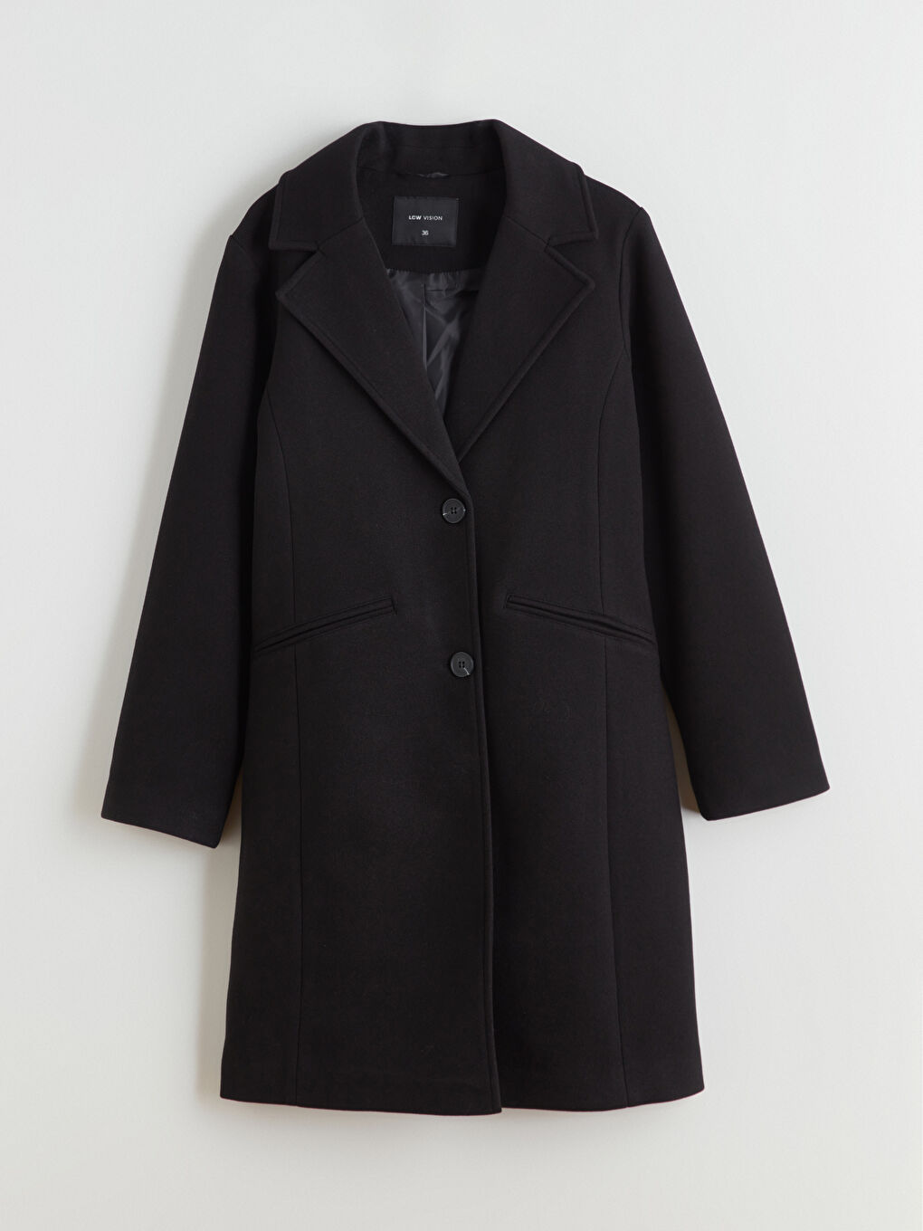 Siyah Ceket Yaka Kadın Kaşe Kaban	-5