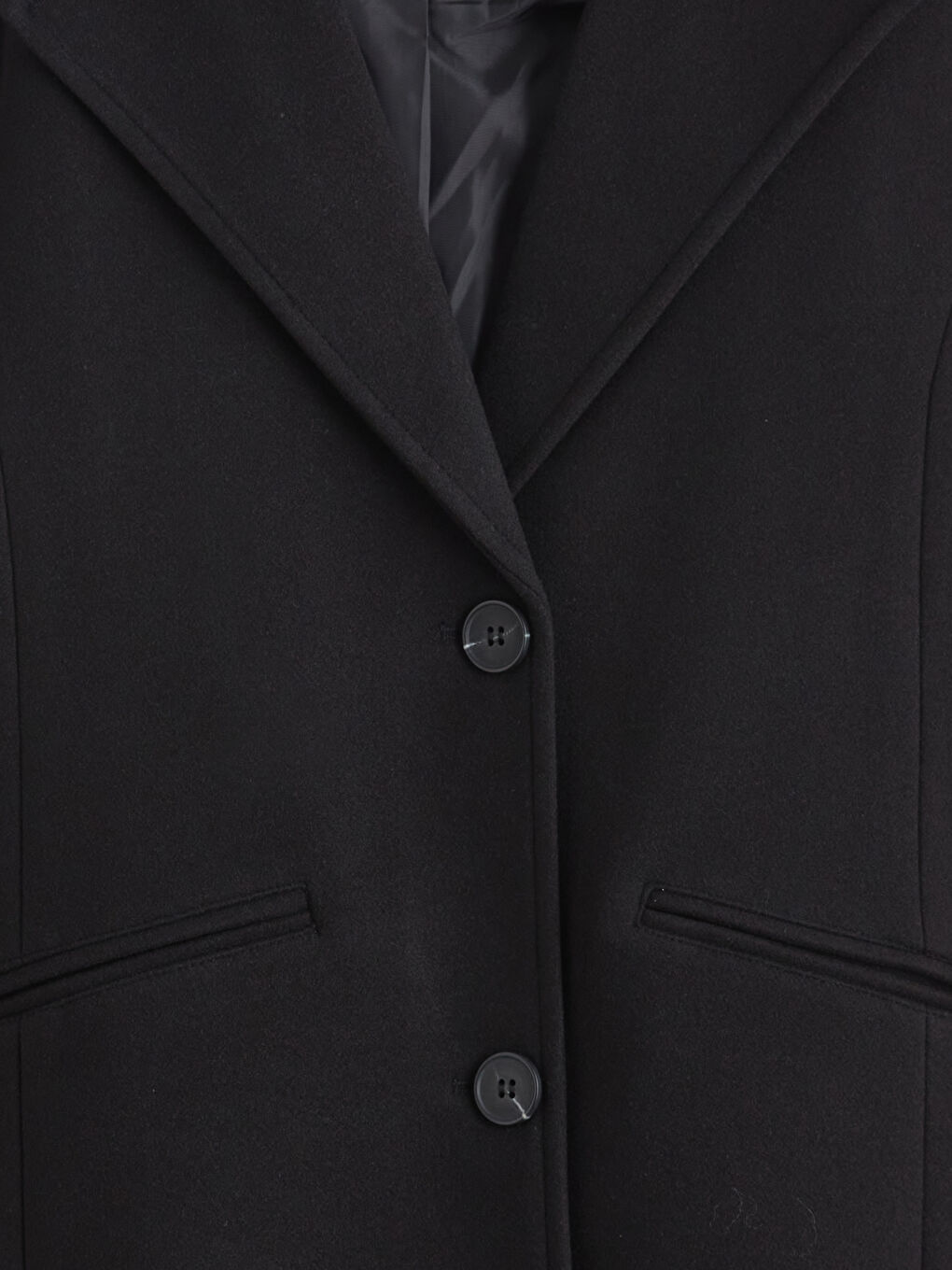 Siyah Ceket Yaka Kadın Kaşe Kaban	-6