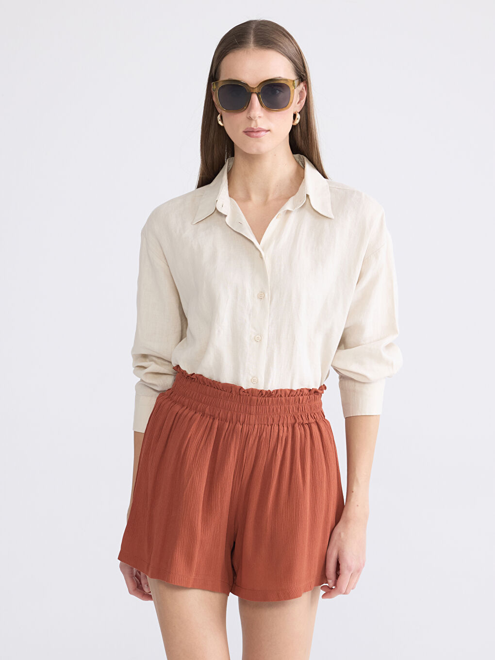 Elastic Waist Women's Pleated Shorts