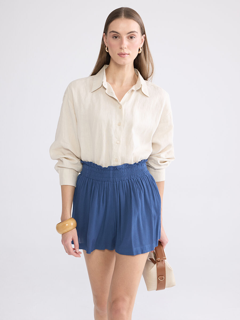 Elastic Waist Women's Pleated Shorts