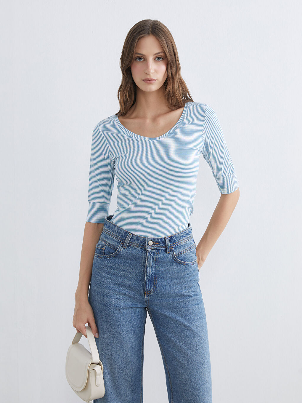 V Neck Striped Women's T-Shirt