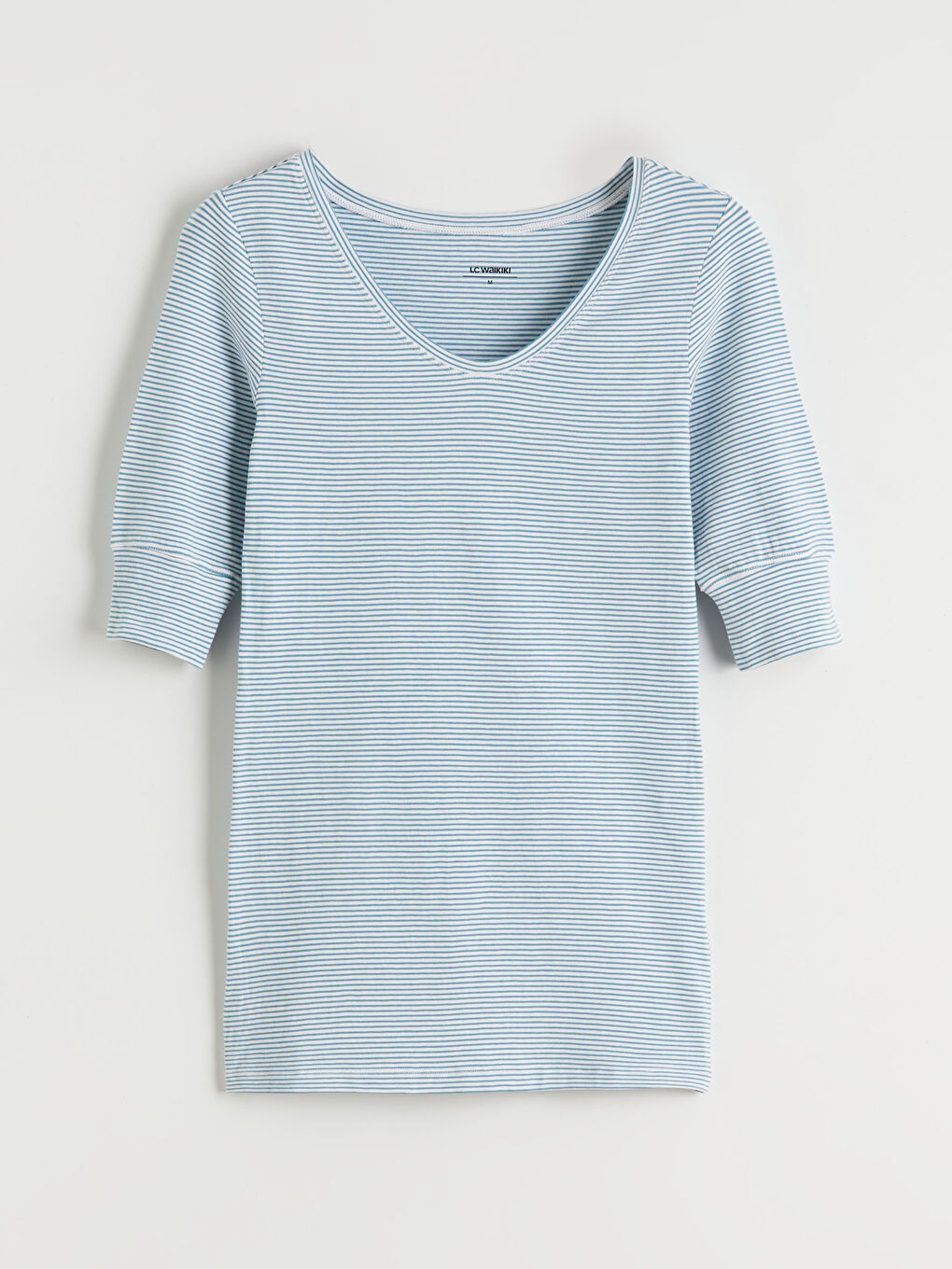 V Neck Striped Women's T-Shirt-4