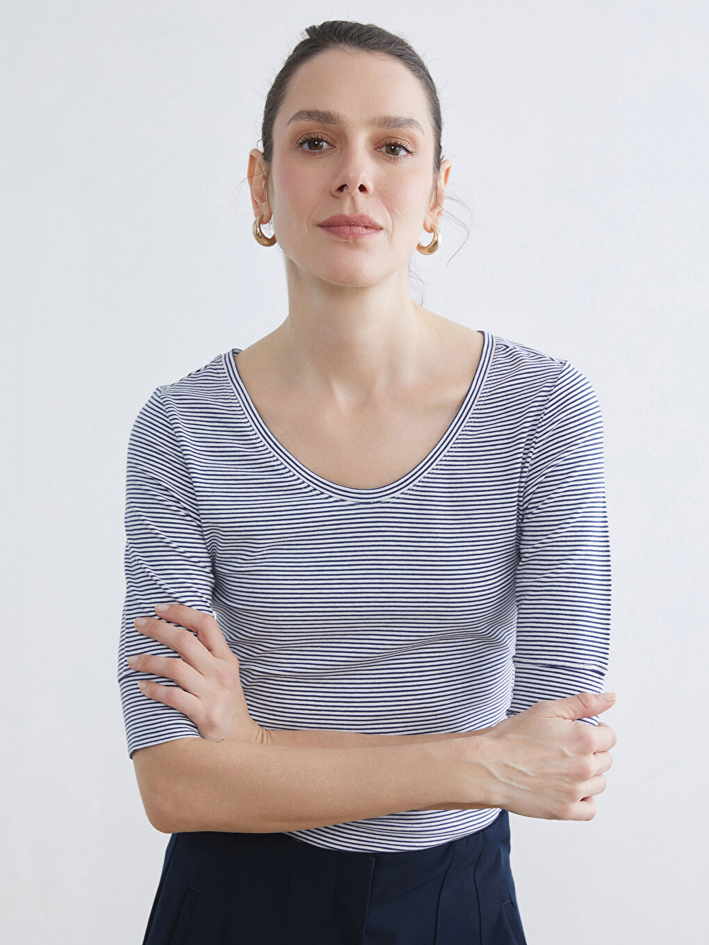 V Neck Striped Women's T-Shirt