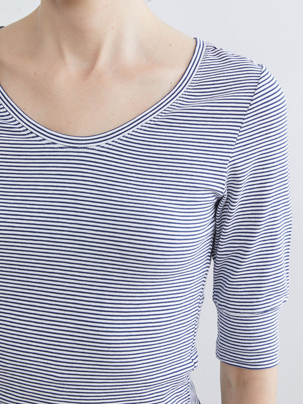 V Neck Striped Women's T-Shirt-2