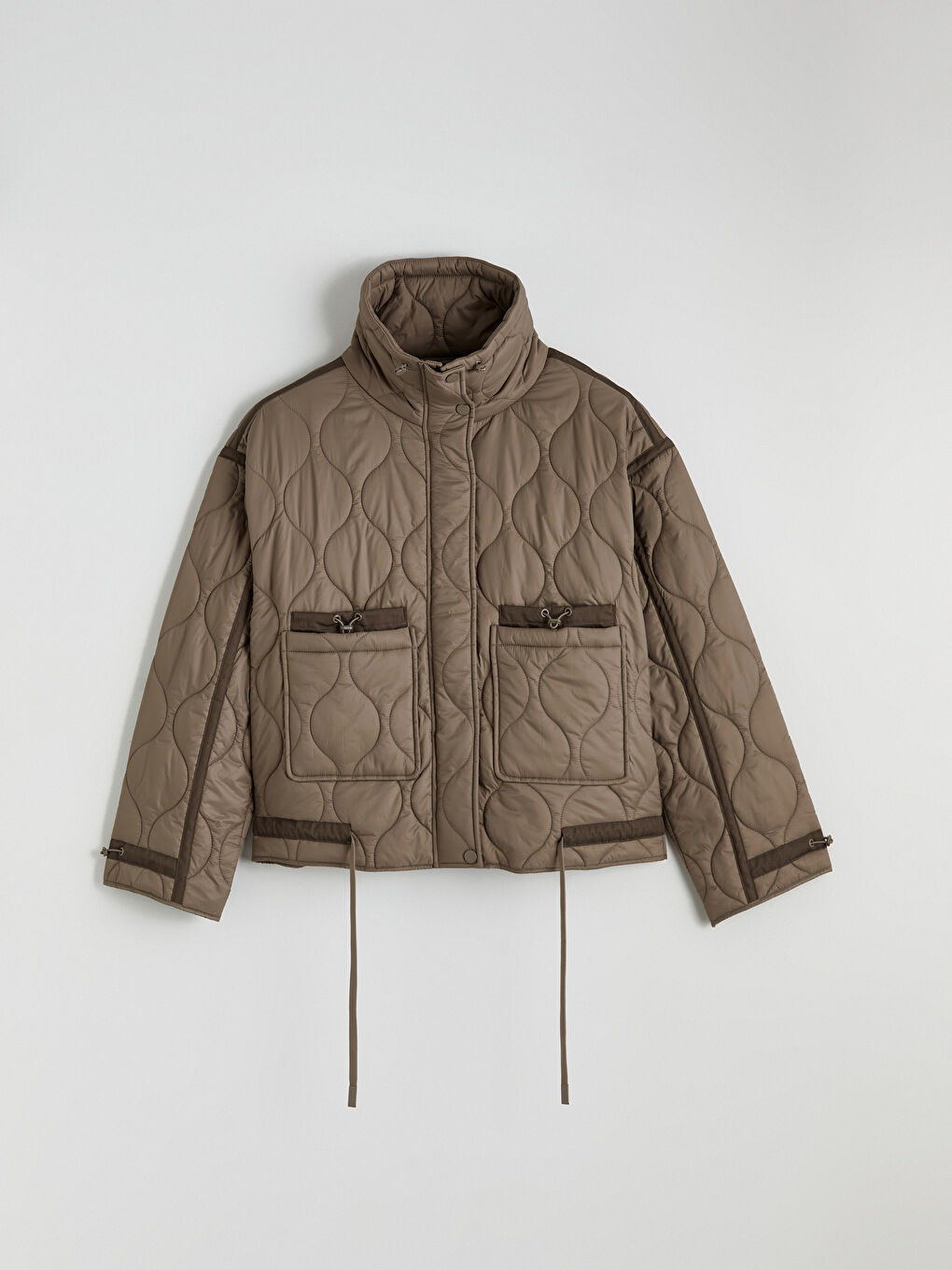 Haki Dik Yaka Kapitone Kadın Mont-5