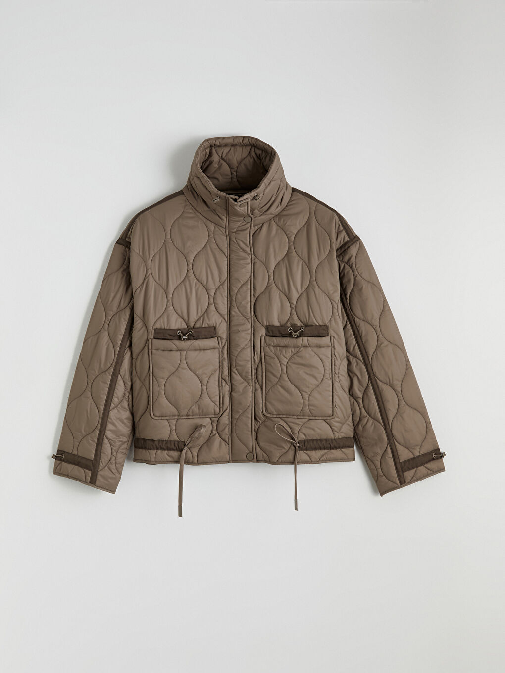 Haki Dik Yaka Kapitone Kadın Mont-6