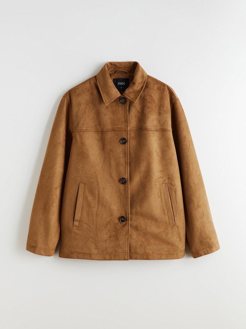 Collared Neck Oversize Faux Suede Women's Jacket-5