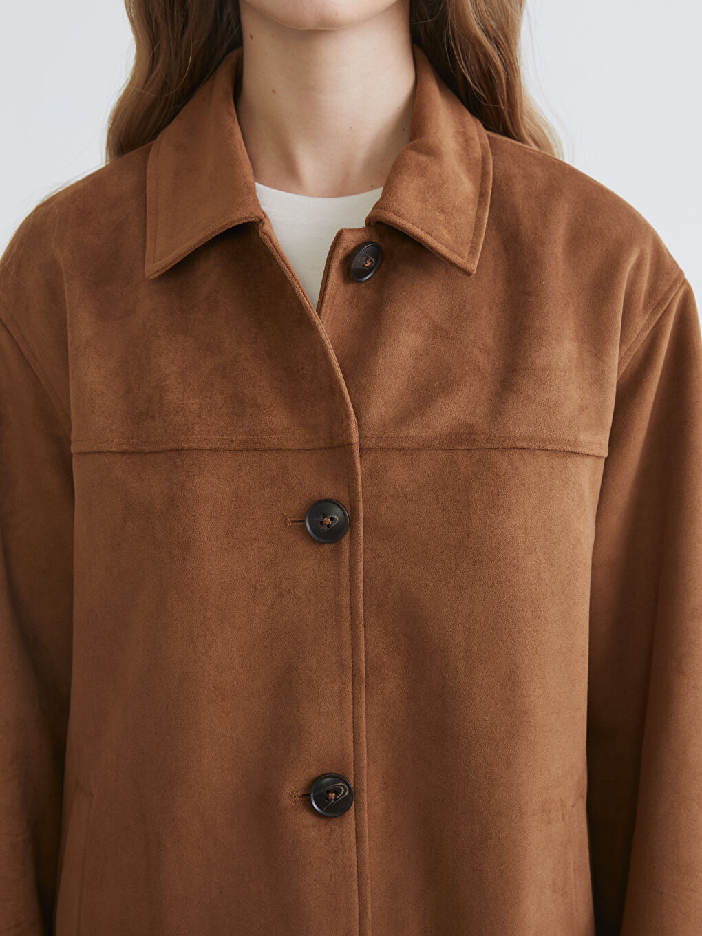 Collared Neck Oversize Faux Suede Women's Jacket-2