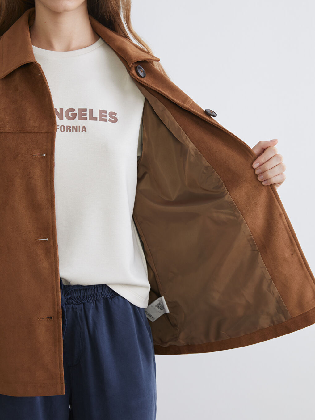 Collared Neck Oversize Faux Suede Women's Jacket-3