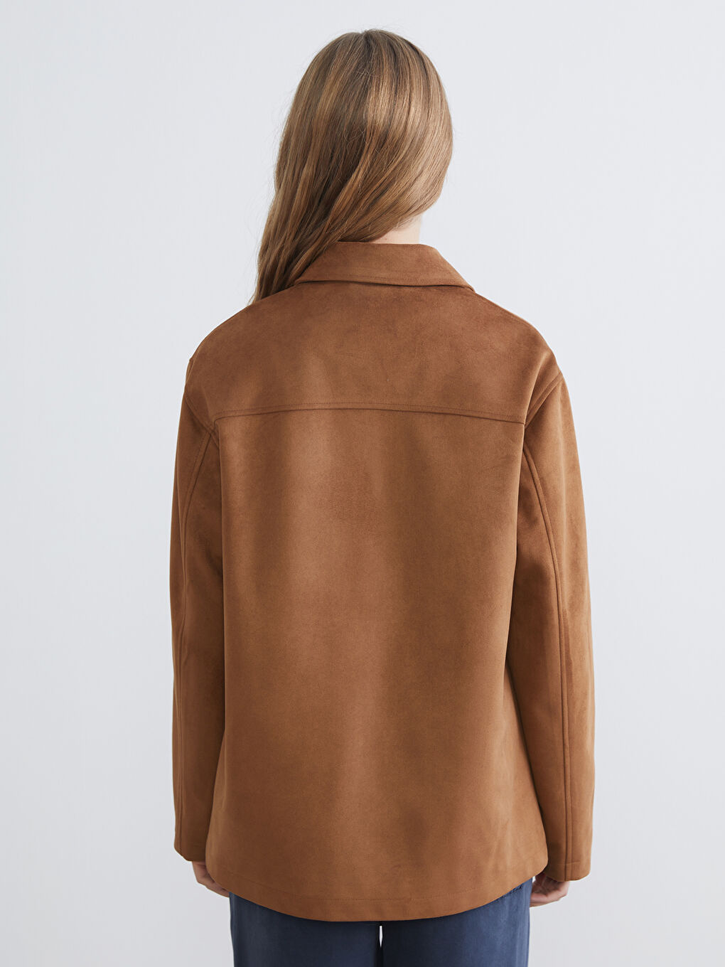 Collared Neck Oversize Faux Suede Women's Jacket-4