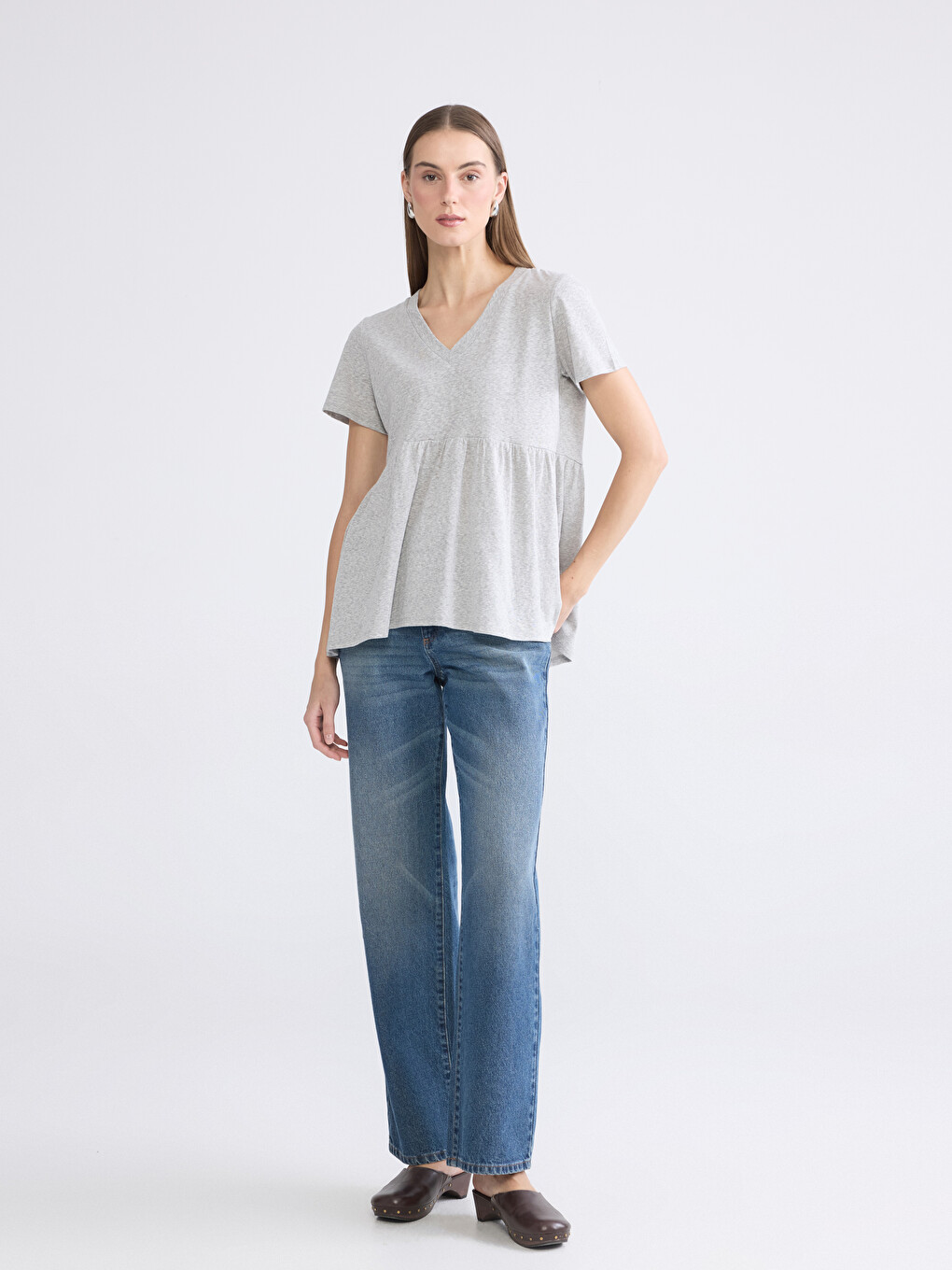 V-neck Gathered Blouse-1