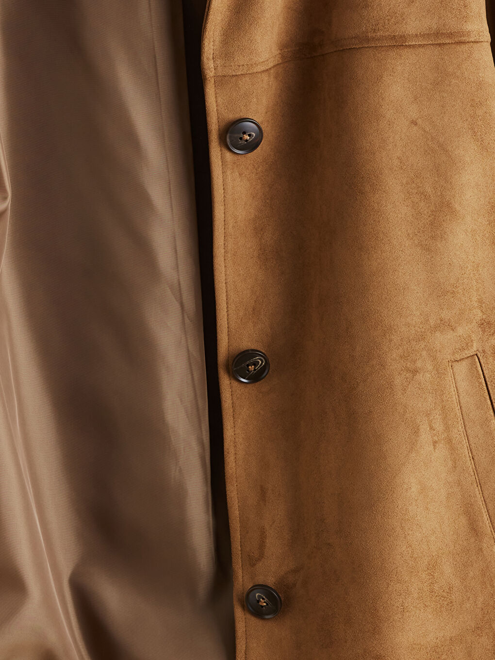 Bej Gömlek Yaka Süet Görünümlü Oversize Kadın Ceket-6