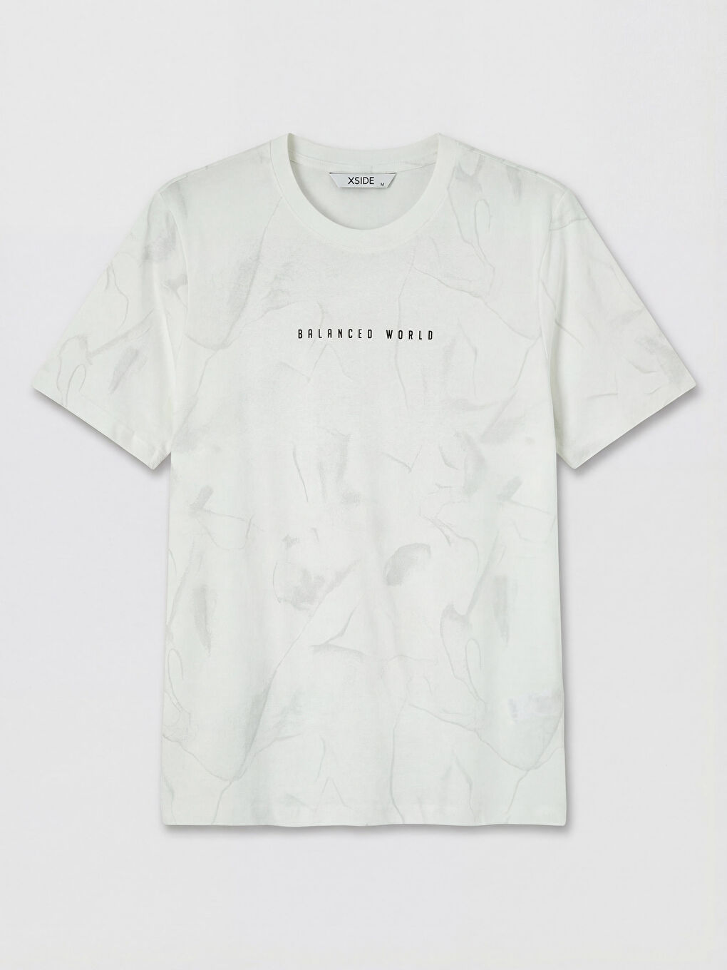 Ekru Bisiklet Yaka Baskılı Erkek Tişört