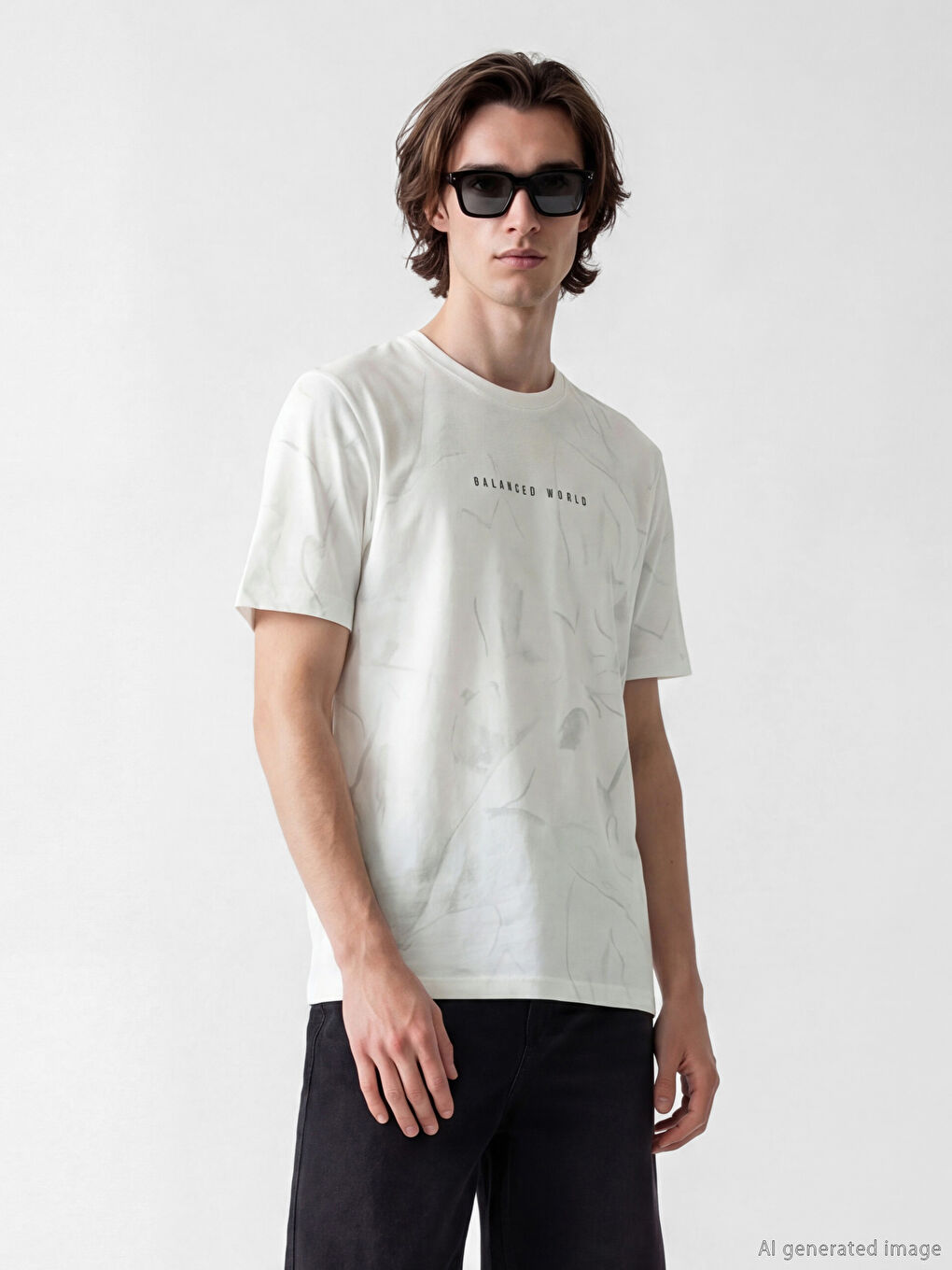 Мъжка тениска с щампа и обло деколте